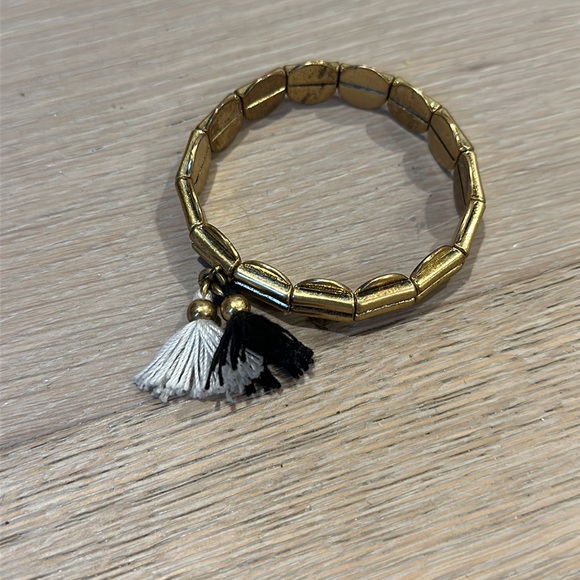 J. Crew Stretchy Brass Disc and Black & White Tassel Bracelet - Picture 4 of 4
